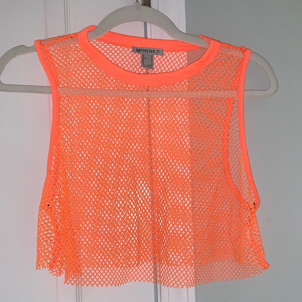 Forever 21 Women's Neon Orange Mesh Crop Top